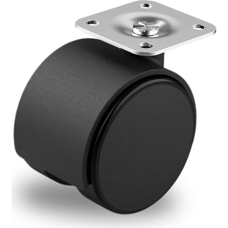 Set Rotella Pivotante Nera Ø 40mm Senza Freno per Mobili con Piastra in Acciaio - Realizzata in Plastica Rigida - Senza Freno - Ideale per Sedie da Ufficio o Tavoli Bassi