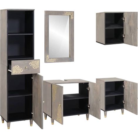 Maison Exclusive - Set di Armadi da Bagno 5 pcs Grigio Legno di mango massello