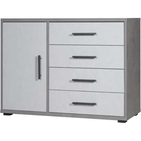 Cassettiera 4 cassetti + 1 anta ossido+bianco cemento già montato L98 H78 P40 - consegnato già montato