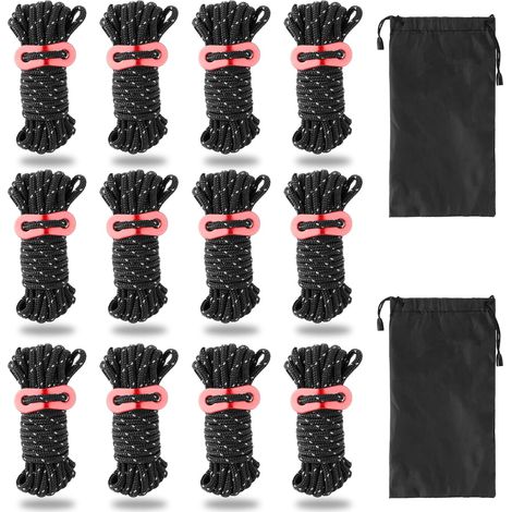 Set mit 12 reflektierenden 4-mm-Abspannleinen, ideal für Camping, Wandern und Vorzelte 4 m reflektierende Abspannleinen für Zelte (1/5)