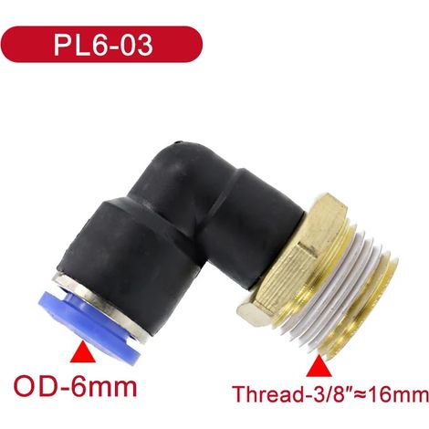 (PL6-03-50 PCS) Coude pneumatique PL, raccord fileté mâle pour tube pneumatique, montage par pression sur tube, diamètre extérieur (1/5)