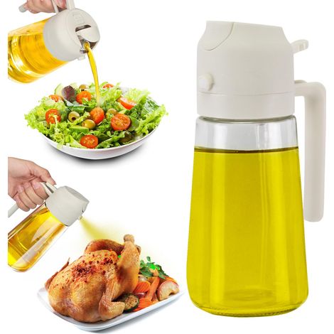 BEPER C102SPE004 Spruzzino Olio per Friggitrice Aria 2 in 1, Contenitore in Vetro da 480 ml per Oliera Spray da Cucina, Beccuccio Versatore + Spray (1/5)