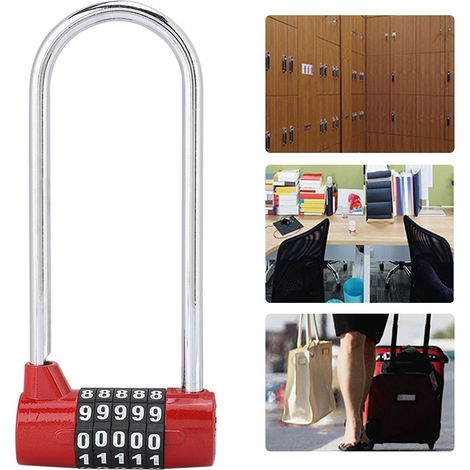 Cadenas à code à combinaison en alliage de zinc en forme de U, extra long, pour porte de placard