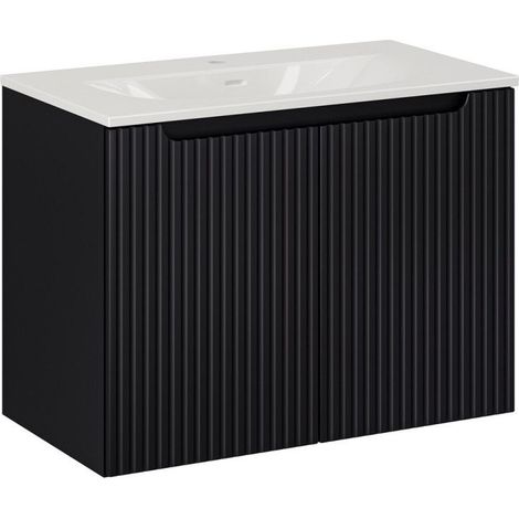 Ensemble Meuble Vasque 2 portes et Vasque à Encastrer L 80 x P 40 x H 58,5 cm - Astral - Noir et blanc - Livraison gratuite (1/5)