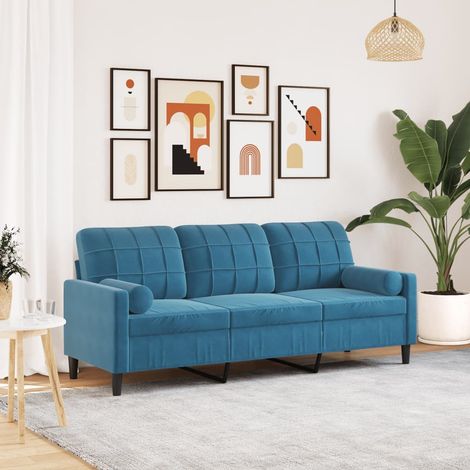 vidaXL Canapé 3 places avec oreillers décoratifs bleu 180 cm velours (1/5)