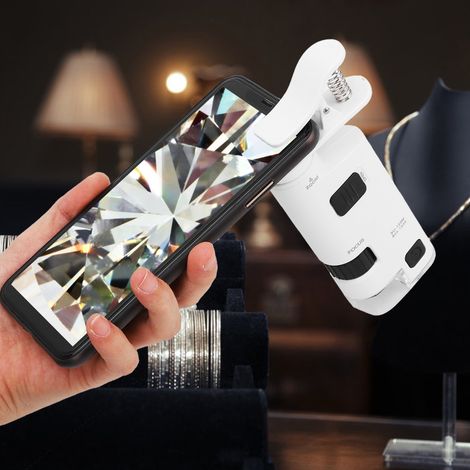 Microscope LED pour téléphone portable avec zoom réglable 80-120x, loupe miniature pour smartphone, pince grossissante (1/5)