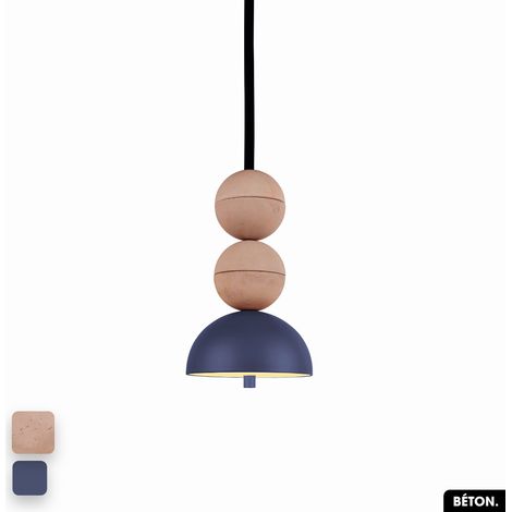 Lampe de suspension en béton - BOSFOR CONCRETE ROSE - INDIGO 2 BALLES LED 14W (1/3)