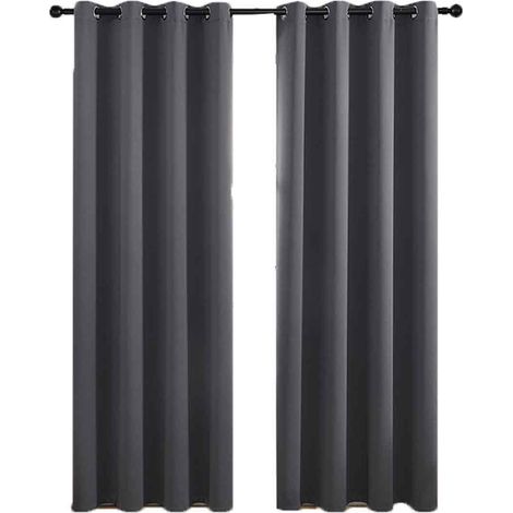Rideaux occultants — Lot de 2 rideaux thermiques isolants — 140 x 244 cm — Rideaux occultants à œillets métalliques (Gris) (1/5)