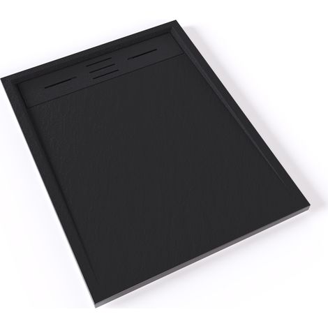 HIEMAL Receveur de douche 70 x 90 cm résine Noir aspect ardoise + bonde incluse - Salle de bain