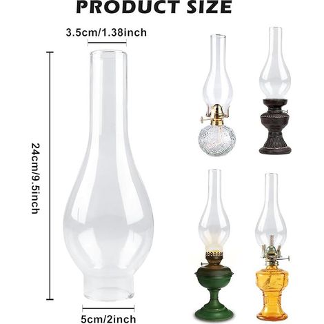 Abat-Jour en Verre pour Lampe à Pétrole, Cheminée de Lampe à Huile, Verre de Rechange pour Lampe à Pétrole Vintage (Base de 5 cm, Hauteur de 24 cm) (1/5)