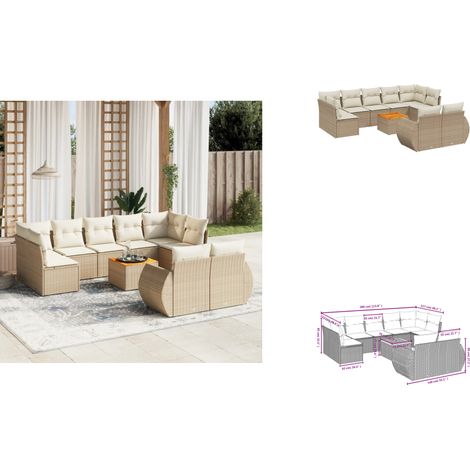 10-tlg. Garten-Sofagarnitur mit Kissen Beige Poly Rattan - Gartenmöbel - Esszimmergarnituren - Outdoor Möbel - Lounge Set - Rattan Sessel (1/3)