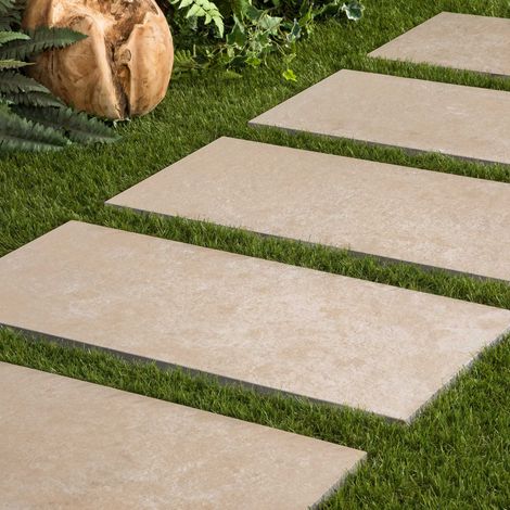 Pas japonais Rectangle Grès cérame effet Pierre Beige Brescia 80x40x2 cm (à l'unité) - RO'MA NATURE