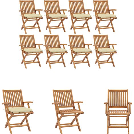 Gartenstühle mit Kissen - vidaXL Klappbare Gartenstühle mit Kissen 8 Stk. Massivholz Teak - Teakholz Gartenmöbel (1/5)
