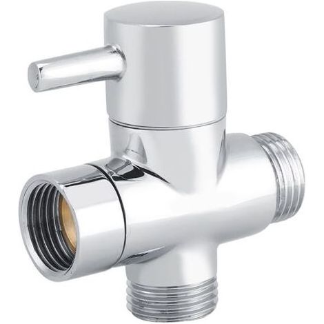 1 inverseur de vanne d'arrêt 3 voies, laiton massif chromé, filetage G1/2'', contrôle eau douche, montage sur bras de douche (1/5)