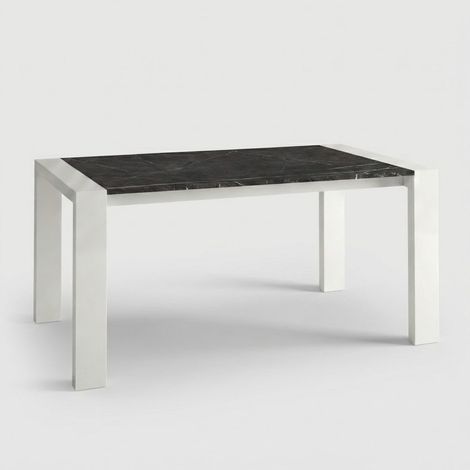 Table extensible design 12 personnes pieds blancs 160/250x90 Pesaro - Effet marbre noir