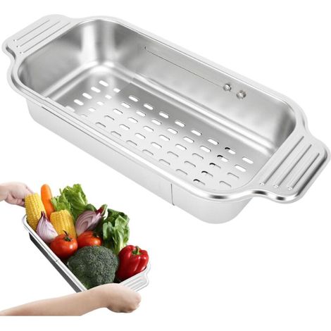 Spülbecken-Sieb, Küchensieb aus Edelstahl, ausziehbares Abtropfsieb, Abtropfsieb für die Spüle, zum Waschen von Gemüse und Obst, zum Abtropfen von gekochten Nudeln und trockenem Geschirr (1/5)