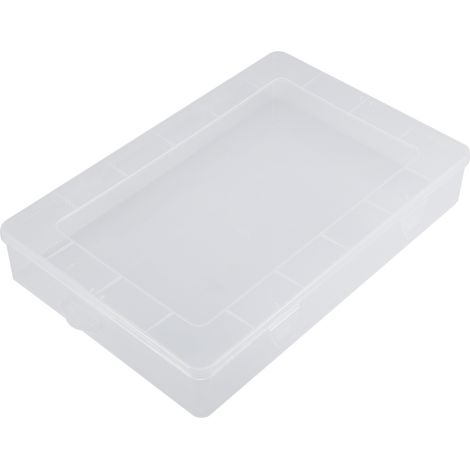 Caja de almacenamiento portátil, transparente y rectangular con tapa para piezas de plástico y ordenador portátil (iPad). (1/5)