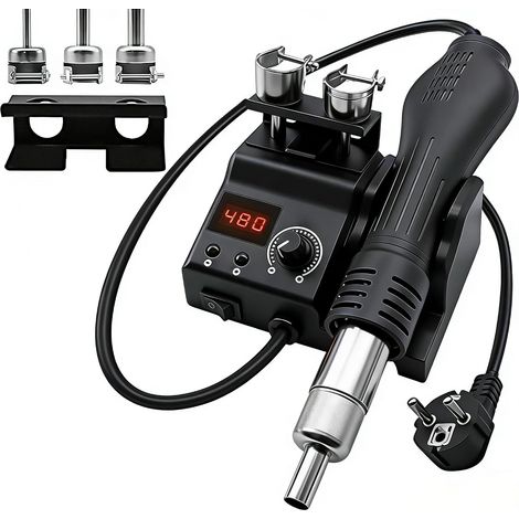 8858 Station de soudage à air chaud, station 700W pour soudure, 3 embouts pour pistolet, contrôle de température PID, démarrage/arrêt auto, volume d'air réglable pour soudure et dessoudage SMD (1/5)