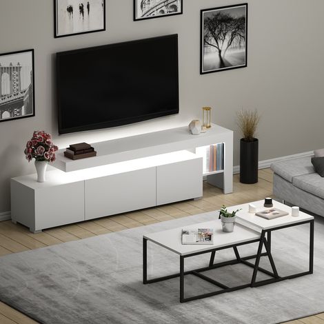 Conjunto de Muebles de Salón Gizzeria, Modular, 4 Estantes, Apertura Abatible, Blanco (1/5)