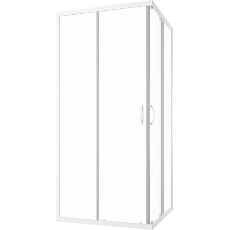 Cabine de douche coulissante 90x90 cm Profilés Aluminium Blanc Verre Transparent 4mm h185 - Réversible Mod. Grenade