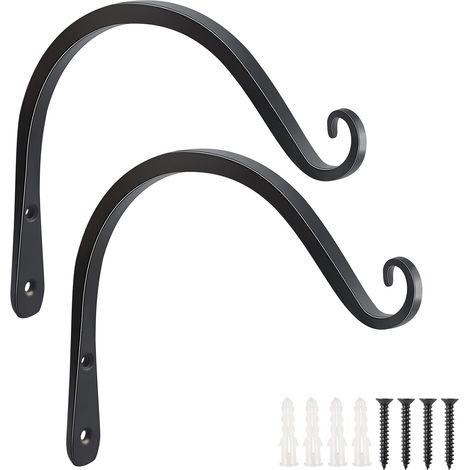 Lot de 2 Crochet mural, Support plante suspendue, Acier noir antirouille, Pour jardin patio intérieur (1/5)