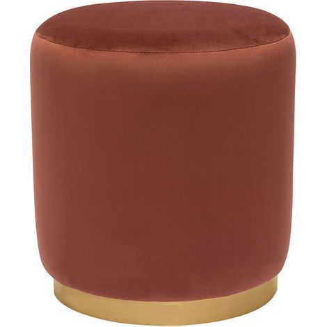 Pouf rond en velours rouge tomette et métal doré D40 cm AMAYA (1/3)