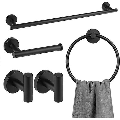 Set aus 5 Edelstahlringen und Handtuchhaltern für das Badezimmer, Set aus Haken und Badezimmeraccessoires, komplette Handtuchstange. (1/5)