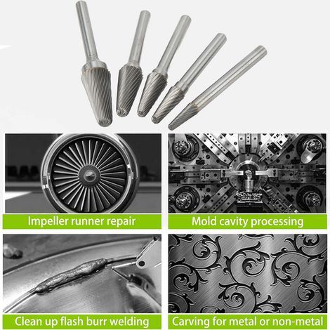 Jeu de limes rotatives en carbure à une seule rainure en forme de L, manche de 6 mm de diamètre, adapté au meulage de surface dans les applications aérospatiales, automobiles et marines. (1/5)