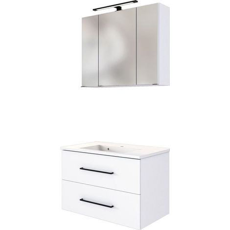 Waschplatz Set inkl. LED Spiegelschrank und Waschbecken MANLY-03 weiß B/H/T: 80/200/47 cm (1/5)