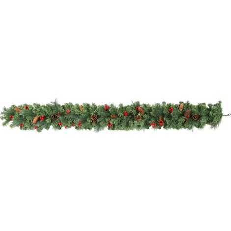 Couronne de Noël artificielle, 180 cm de long, décoration de Noël, avec 162 branches denses, pommes de pin, grappes de baies et feuillage vert (1/5)