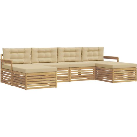 Sofa Sets with Cushion 6 pcs White and Beige Solid Acacia Wood vidaXL (1/5)