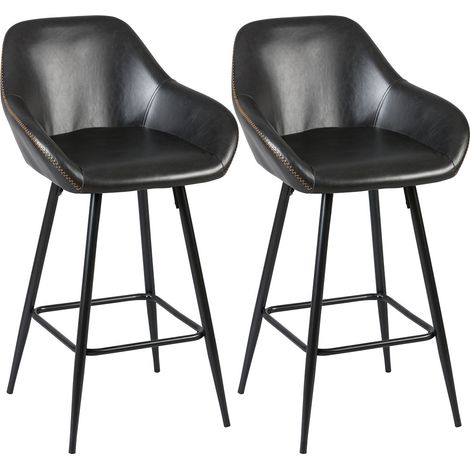 THOME - Lot de 2 Tabourets de Bar Simili Noir (1/3)