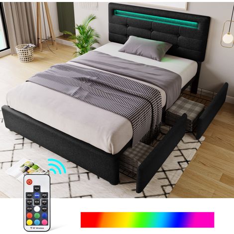 Letto Singolo 90x200 cm con Testiera Imbottita e Illuminazione LED (1/5)