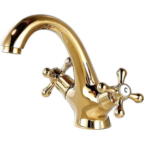 Robinet de salle de bain en laiton antique à deux poignées, mitigeur lavabo rétro doré, valve céramique haute pression, installation facile pour lavabo monotrou