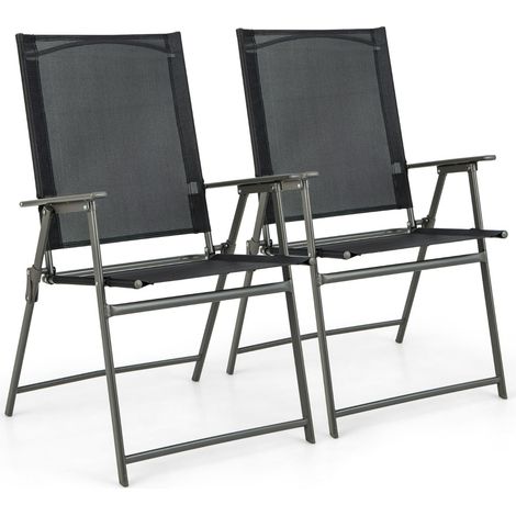 Sedie pieghevoli giardino metallo antiruggine portatili esterni capacità 100kg 2 Nero Sedie (1/3)