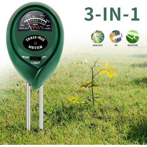 Medidor de suelo 3 en 1: medidor de humedad, medidor de luz y pH, para flores, césped, plantas, jardín, granja, uso interior y exterior (no requiere pilas). (1/5)