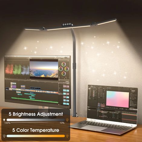 Lampe de bureau LED avec pince, lampe de bureau flexible et rotative, à intensité variable. (1/5)