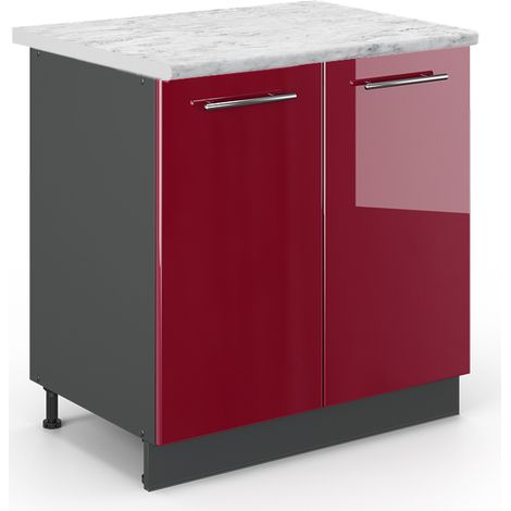 Spülenunterschrank Fame-Line, Bordeaux Hochglanz, 80 cm mit Regal, AP Marmor, Vicco