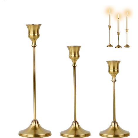 Bougeoir Doré,Chandelier Bougeoir Vintage en 3 Hauteurs Différentes,Photophore Bougie pour Dîner,Mariage,Décoration de Table,Décoration de Cheminée,Lumière Bougie (1/5)