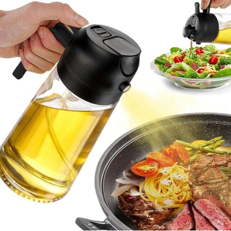 Vaporisateur d'huile de cuisson, distributeur et vaporisateur d'huile 2 en 1 de 450 ml, verseur d'huile en verre pour la cuisine (1/5)