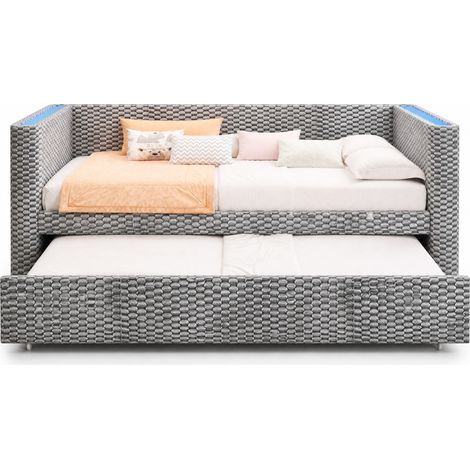 Divano letto estraibile in velluto grigio, salvaspazio, 90x200 cm trasformabile in 180x200 cm, con LED e rete a doghe, per camera e ospiti - CHICFURN (1/5)