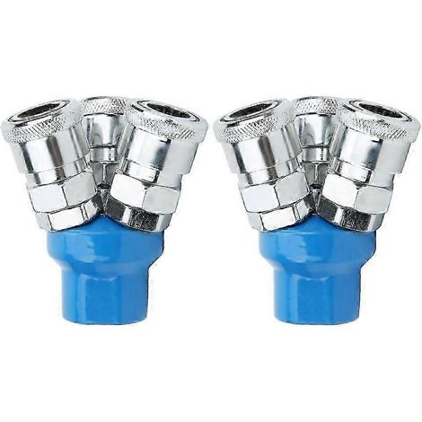 Lot de 2 raccords rapides 3 voies à filetage mâle rond SMY pour tuyau d'air (1/4)