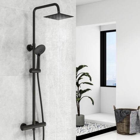 Biubiubath Modern Square Matt Black Exposed Thermostatic Mixer Shower Set With Easy Fitting