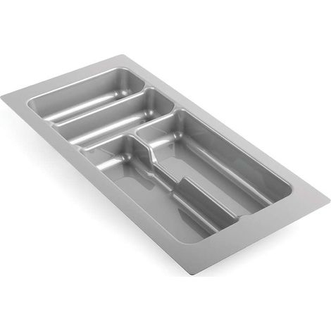 Cyclingcolors – Range couverts en plastique redécoupable – Organiseur de tiroir 4 compartiments 235 x 490 mm – Rangement ustensiles cuisine gris