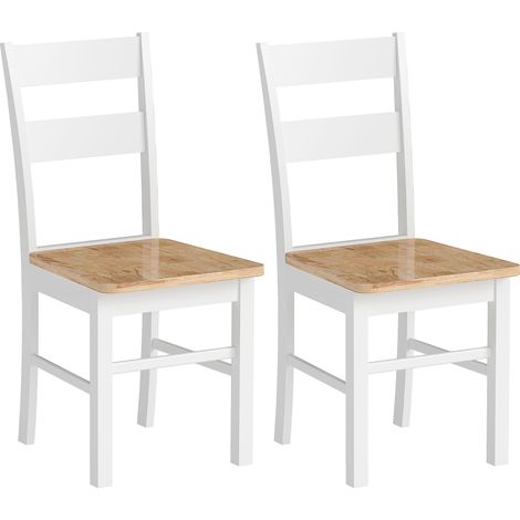 Juego de 2 sillas de cocina, de madera de caucho, con respaldo curvo de barrotes, blancas. (1/5)