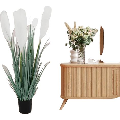 Hierba de la Pampa artificial, 90 cm de altura, material de PVC, para uso en interiores, incluye maceta, estilo césped. (1/5)