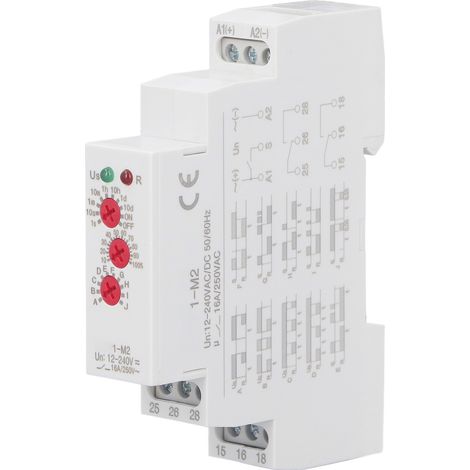 Relais temporisé multifonctionnel normalement ouvert, pour rail DIN, 12-240 V CA/CC (1/5)