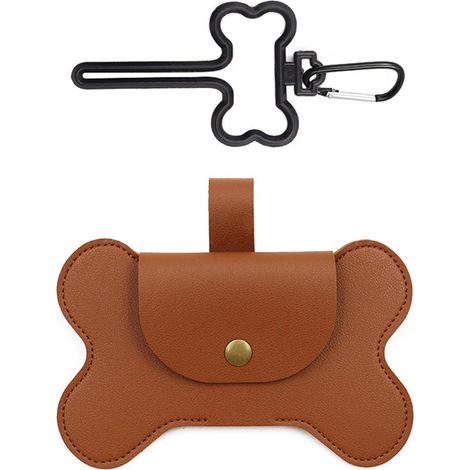 Dispenser per sacchetti per escrementi di cane, porta sacchetti per escrementi in pelle, dispenser per sacchetti per rifiuti canini, porta sacchetti per rifiuti a forma di coniglio marrone per passegg (1/5)