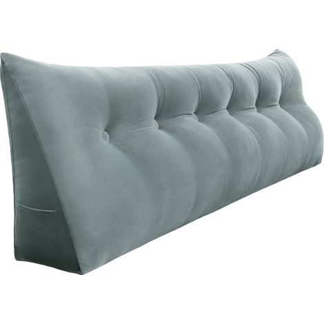 VERCART Coussin de Lecture Compensé, Triangulaire Coussin à Coins, Gros Coussin Canapé, Traversin Tête de lit Support Arrière, Oreiller Cervical Dossier de Soutien Lombaire, Velours Gris 180cm