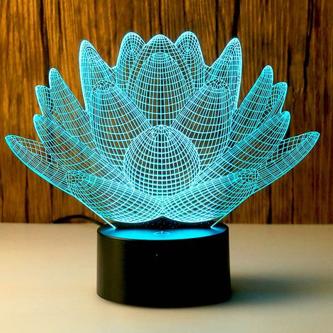 Sollbry Lampe de chevet 3D en forme de fleur de lotus 7 couleurs Illusion de veilleuse en acrylique Lampe de chevet pour enfants Décoration de bureau Cadeau (1/5)